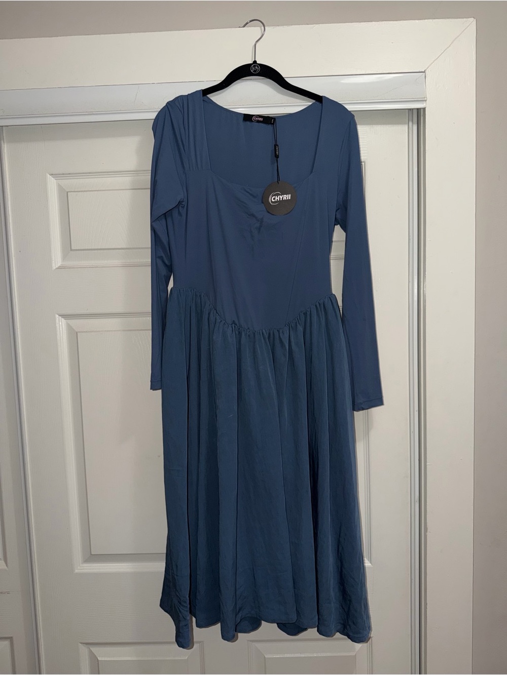 Blue Long-Sleeve Midi Dress